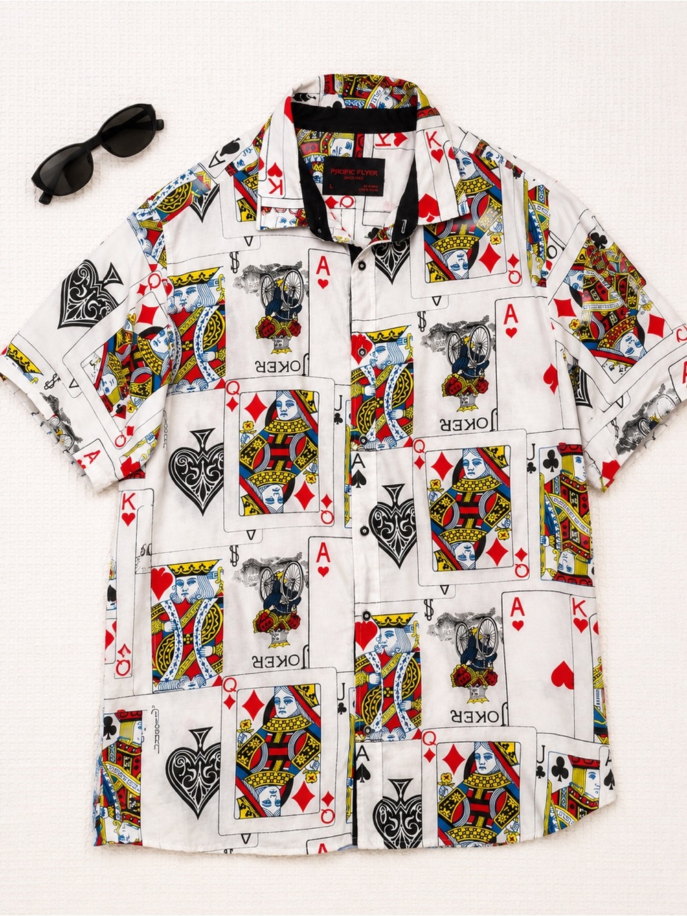 NWT Pacific Flyer Playing Card Print Button Up Shirt Men’s L Casino Poker